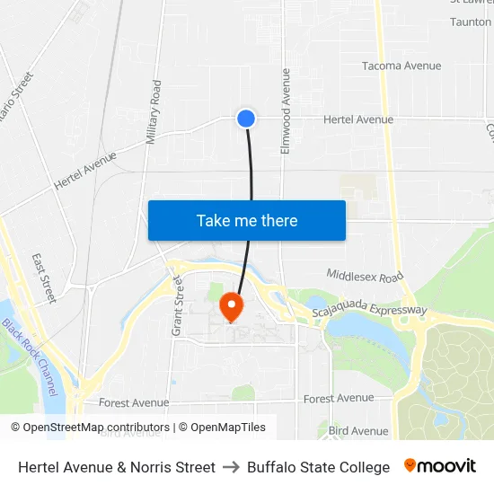 Hertel Avenue & Norris Street to Buffalo State College map