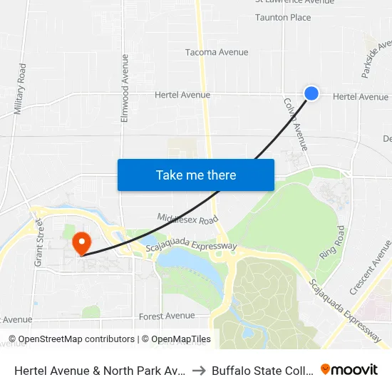 Hertel Avenue & North Park Avenue to Buffalo State College map