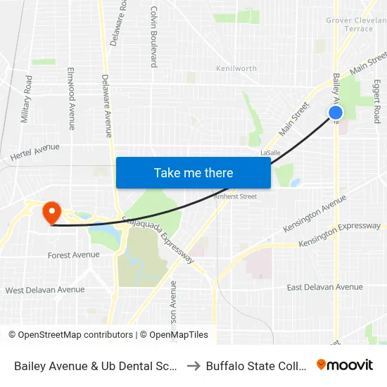 Bailey Avenue & Ub Dental School to Buffalo State College map