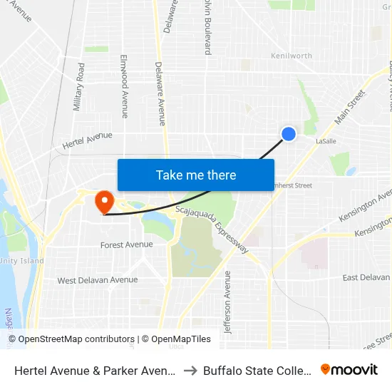Hertel Avenue & Parker Avenue to Buffalo State College map