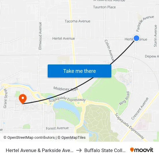 Hertel Avenue & Parkside Avenue to Buffalo State College map