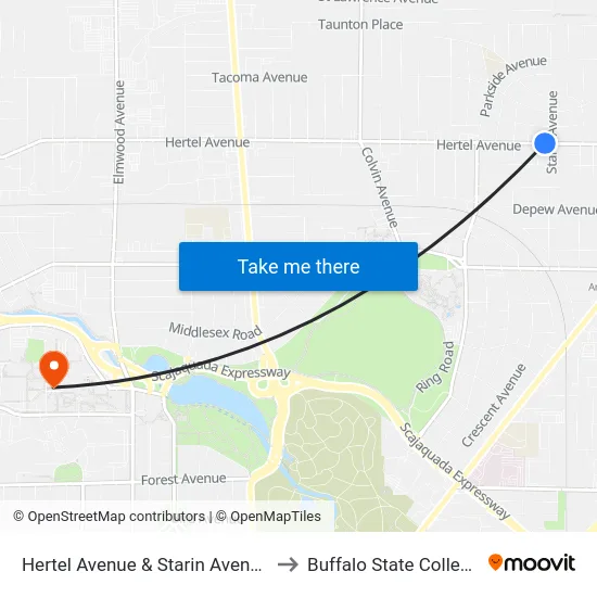 Hertel Avenue & Starin Avenue to Buffalo State College map
