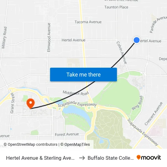 Hertel Avenue & Sterling Avenue to Buffalo State College map