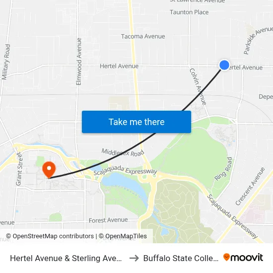 Hertel Avenue & Sterling Avenue to Buffalo State College map