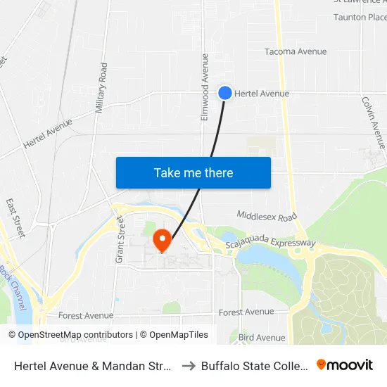 Hertel Avenue & Mandan Street to Buffalo State College map
