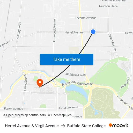 Hertel Avenue & Virgil Avenue to Buffalo State College map