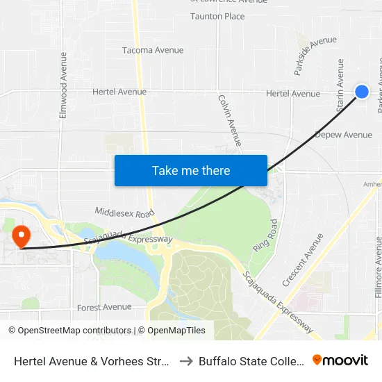 Hertel Avenue & Vorhees Street to Buffalo State College map