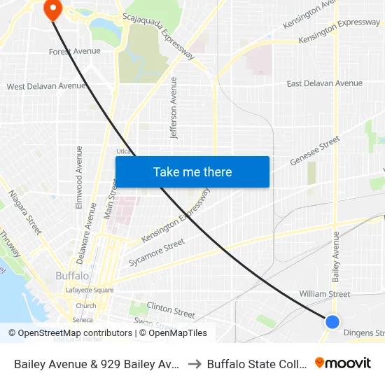Bailey Avenue & 929 Bailey Avenue to Buffalo State College map
