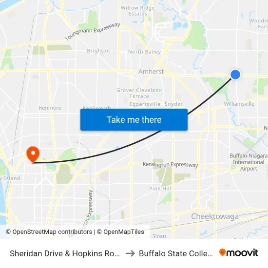 Sheridan Drive & Hopkins Road to Buffalo State College map