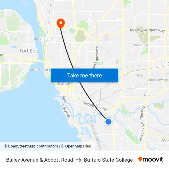 Bailey Avenue & Abbott Road to Buffalo State College map