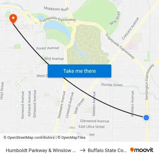 Humboldt Parkway & Winslow Avenue to Buffalo State College map