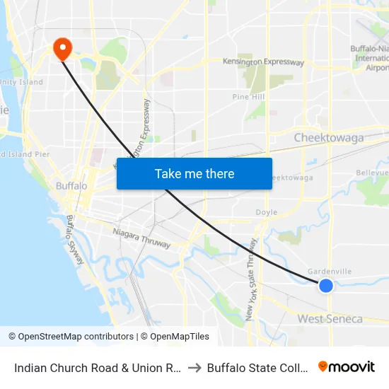 Indian Church Road & Union Road to Buffalo State College map