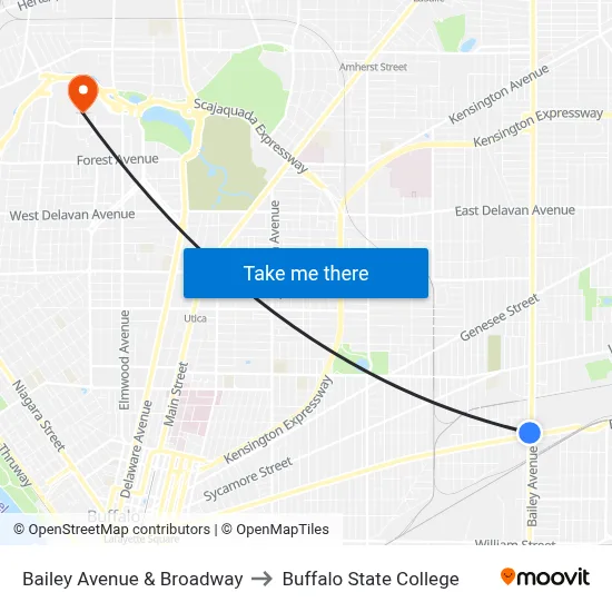 Bailey Avenue & Broadway to Buffalo State College map