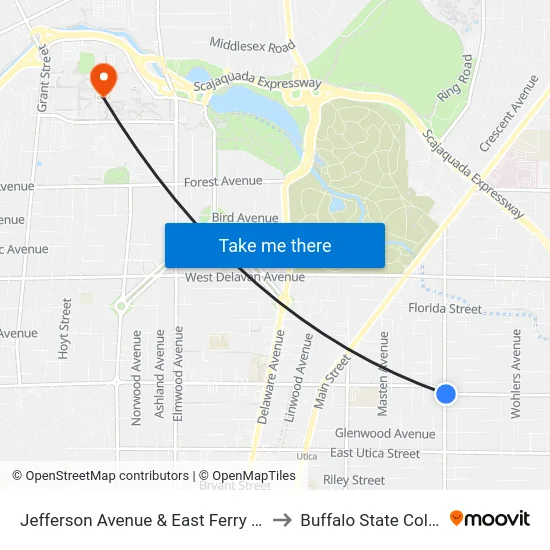 Jefferson Avenue & East Ferry Street to Buffalo State College map