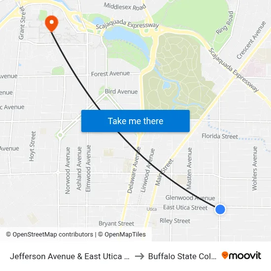 Jefferson Avenue & East Utica Street to Buffalo State College map