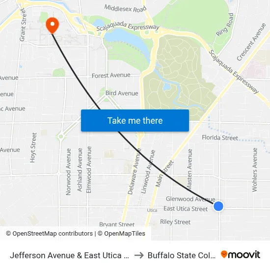 Jefferson Avenue & East Utica Street to Buffalo State College map