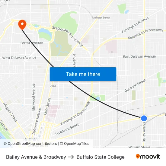Bailey Avenue & Broadway to Buffalo State College map