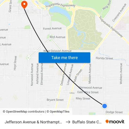 Jefferson Avenue & Northampton Street to Buffalo State College map