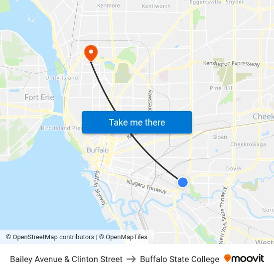 Bailey Avenue & Clinton Street to Buffalo State College map