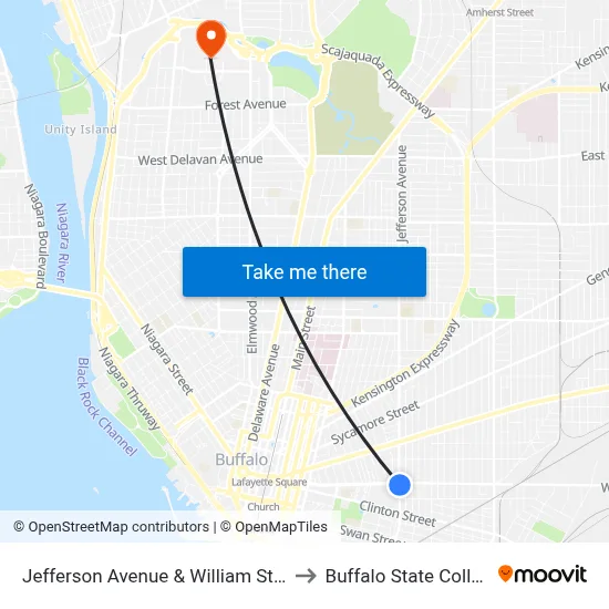 Jefferson Avenue & William Street to Buffalo State College map