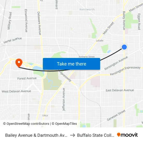 Bailey Avenue & Dartmouth Avenue to Buffalo State College map