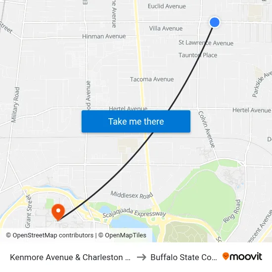 Kenmore Avenue & Charleston Avenue to Buffalo State College map