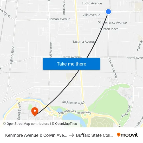 Kenmore Avenue & Colvin Avenue to Buffalo State College map