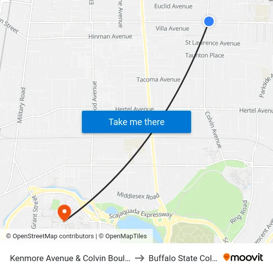 Kenmore Avenue & Colvin Boulevard to Buffalo State College map