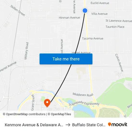 Kenmore Avenue & Delaware Avenue to Buffalo State College map