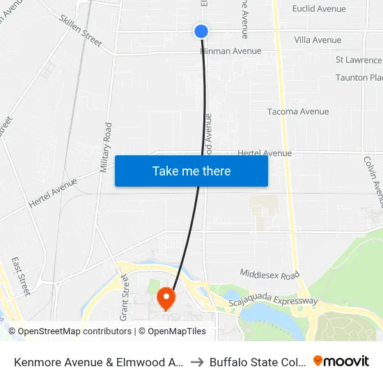 Kenmore Avenue & Elmwood Avenue to Buffalo State College map