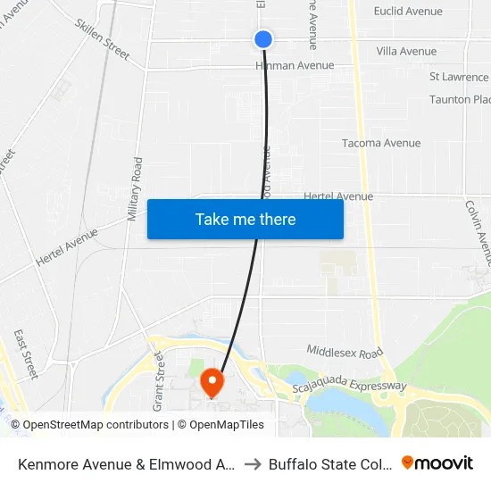 Kenmore Avenue & Elmwood Avenue to Buffalo State College map