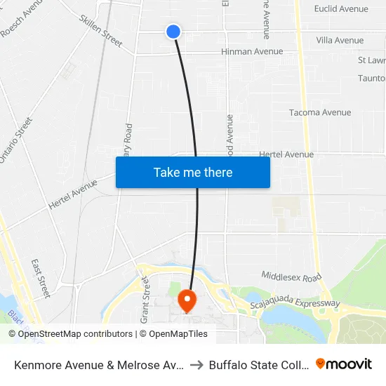 Kenmore Avenue & Melrose Avenue to Buffalo State College map