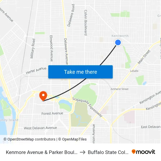 Kenmore Avenue & Parker Boulevard to Buffalo State College map
