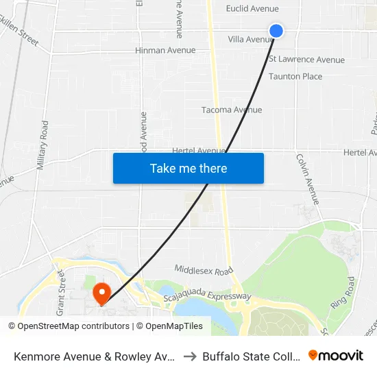 Kenmore Avenue & Rowley Avenue to Buffalo State College map