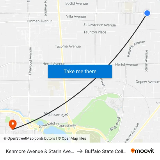 Kenmore Avenue & Starin Avenue to Buffalo State College map