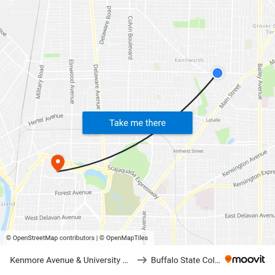 Kenmore Avenue & University Avenue to Buffalo State College map