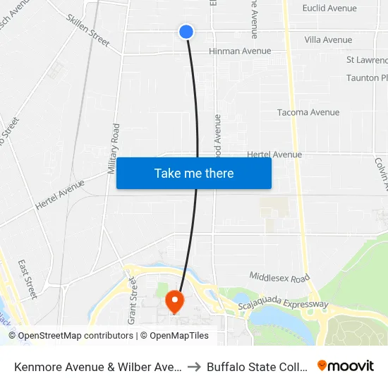 Kenmore Avenue & Wilber Avenue to Buffalo State College map