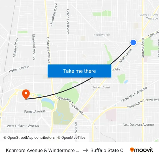 Kenmore Avenue & Windermere Boulevard to Buffalo State College map
