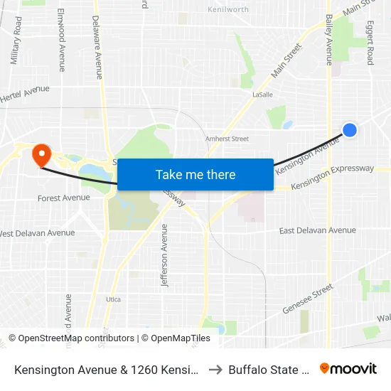Kensington Avenue & 1260 Kensington Avenue to Buffalo State College map