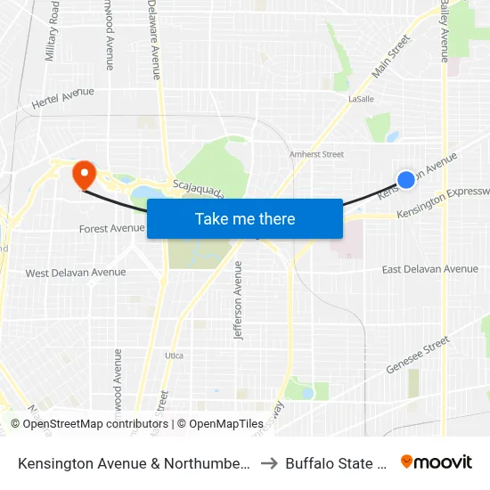 Kensington Avenue & Northumberland Avenue to Buffalo State College map