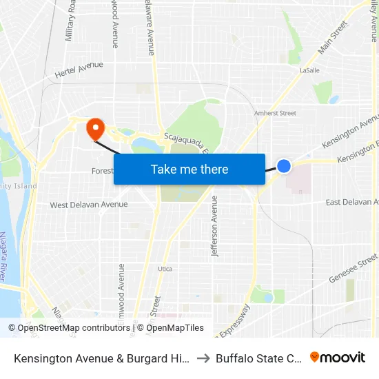 Kensington Avenue & Burgard High School to Buffalo State College map