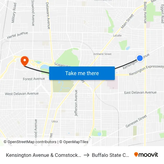 Kensington Avenue & Comstock Avenue to Buffalo State College map