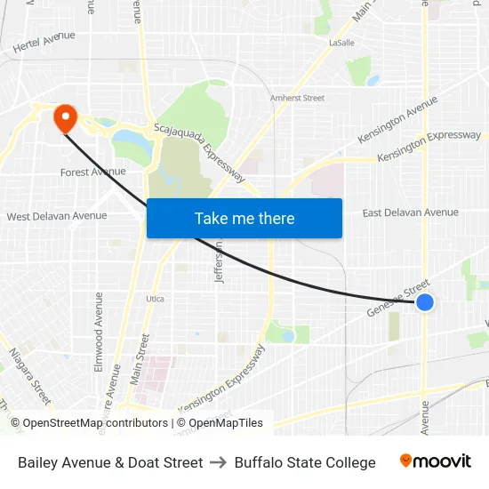 Bailey Avenue & Doat Street to Buffalo State College map