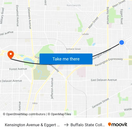 Kensington Avenue & Eggert Road to Buffalo State College map