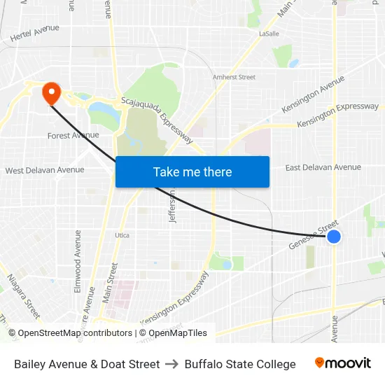 Bailey Avenue & Doat Street to Buffalo State College map