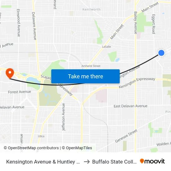 Kensington Avenue & Huntley Road to Buffalo State College map