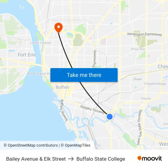 Bailey Avenue & Elk Street to Buffalo State College map