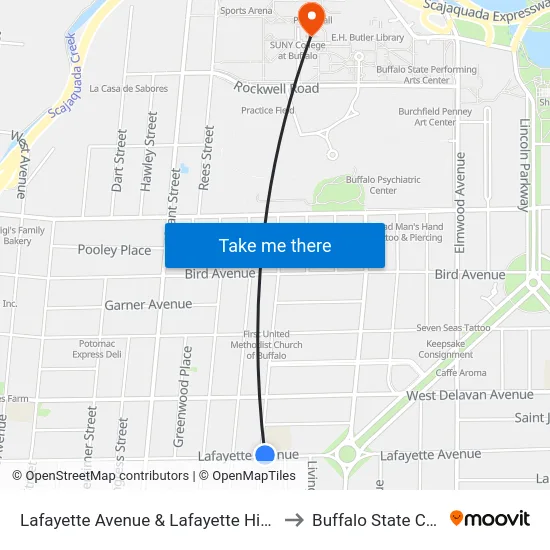 Lafayette Avenue & Lafayette High School to Buffalo State College map