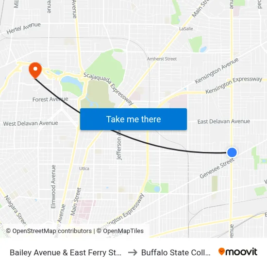 Bailey Avenue & East Ferry Street to Buffalo State College map