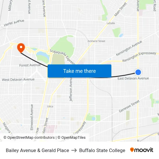 Bailey Avenue & Gerald Place to Buffalo State College map